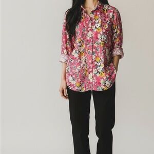 Anthropologie Holding‎ Horses Women's Isla Floral Long Sleeve Blouse Pink Size 2